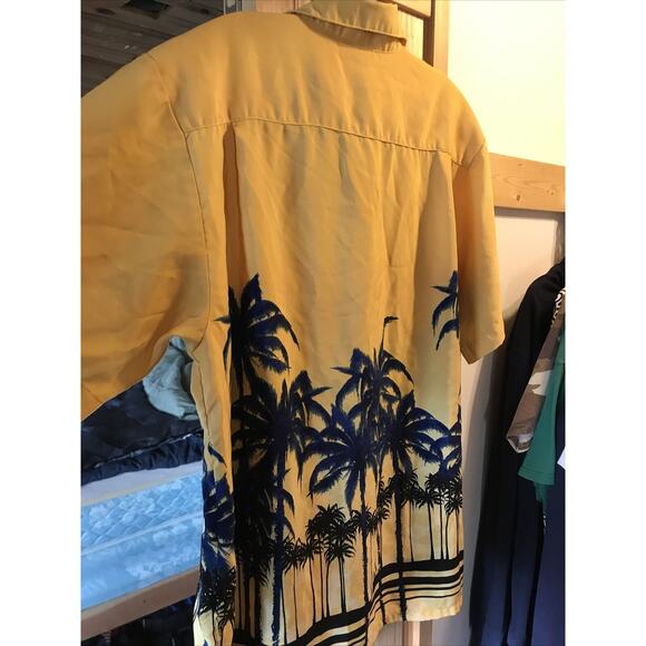Extreme Gear Men's M Yellow Palm Print SS Button Down Polyester Hawaiian Shirt - Picture 11 of 12